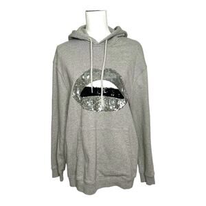 Markus Lupfer Sequin Lip Sweatshirt Hoodie Grey XS Flawed Unisex